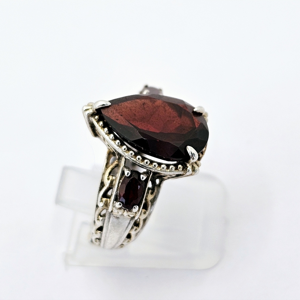 Rare Genuine Almandine Garnet Ring 18k & Palladium Sterling Silver Sz 6! - Picture 3 of 7